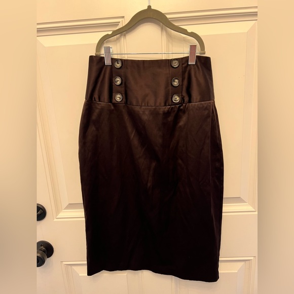 iz byer California brown silk spandex pencil skirt with buttons womens size 9 - Picture 3 of 9